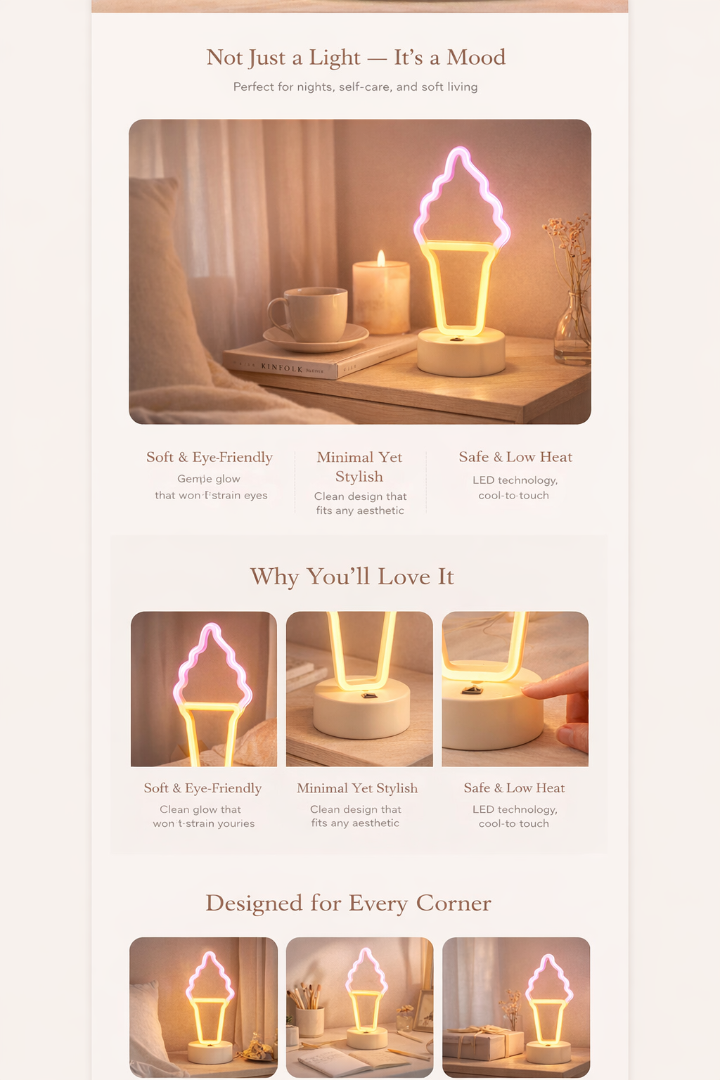 Noctua Glow™ Ice Cream Neon Light – Sweet Ambient Glow for Playful & Aesthetic Spaces