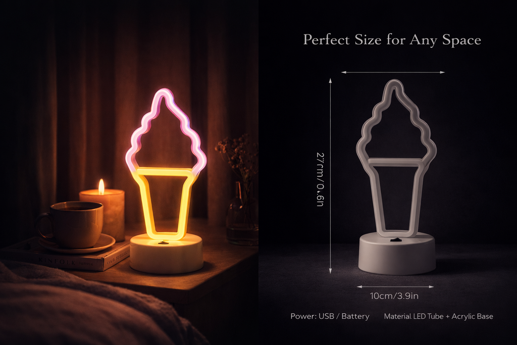 Noctua Glow™ Ice Cream Neon Light – Sweet Ambient Glow for Playful & Aesthetic Spaces