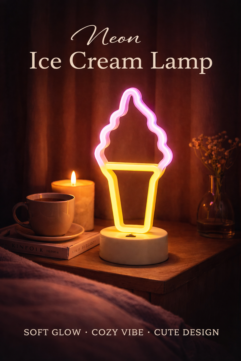Noctua Glow™ Ice Cream Neon Light – Sweet Ambient Glow for Playful & Aesthetic Spaces