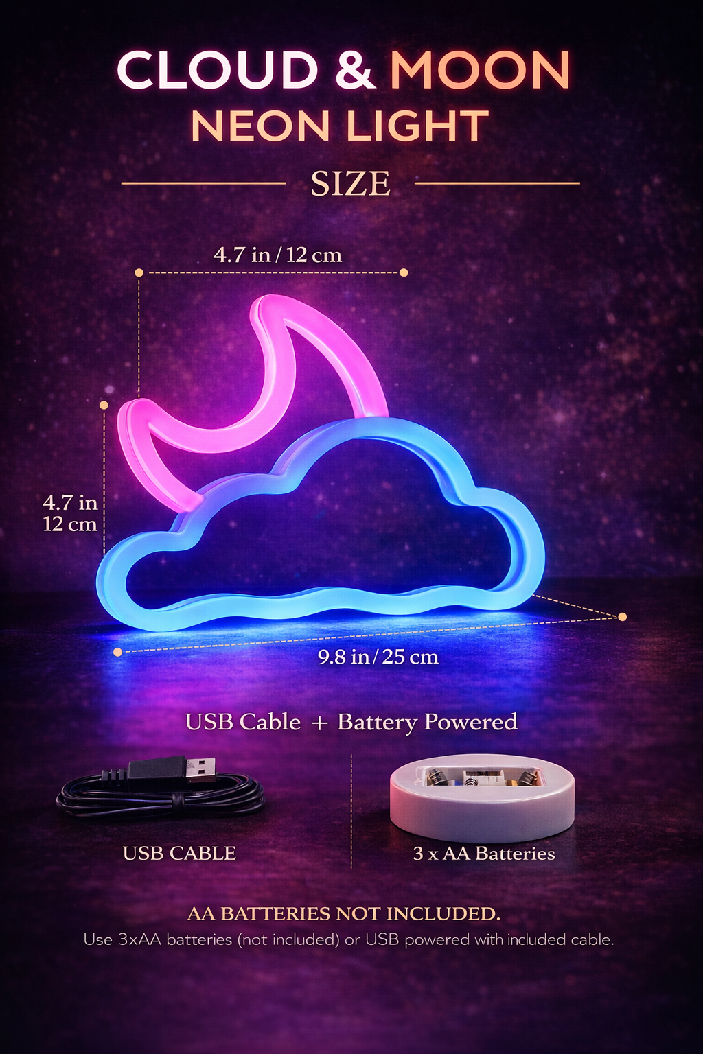 Noctua Glow™ Moon & Cloud Neon Light – Dreamy Blue & Pink Glow for Calm & Cozy Spaces