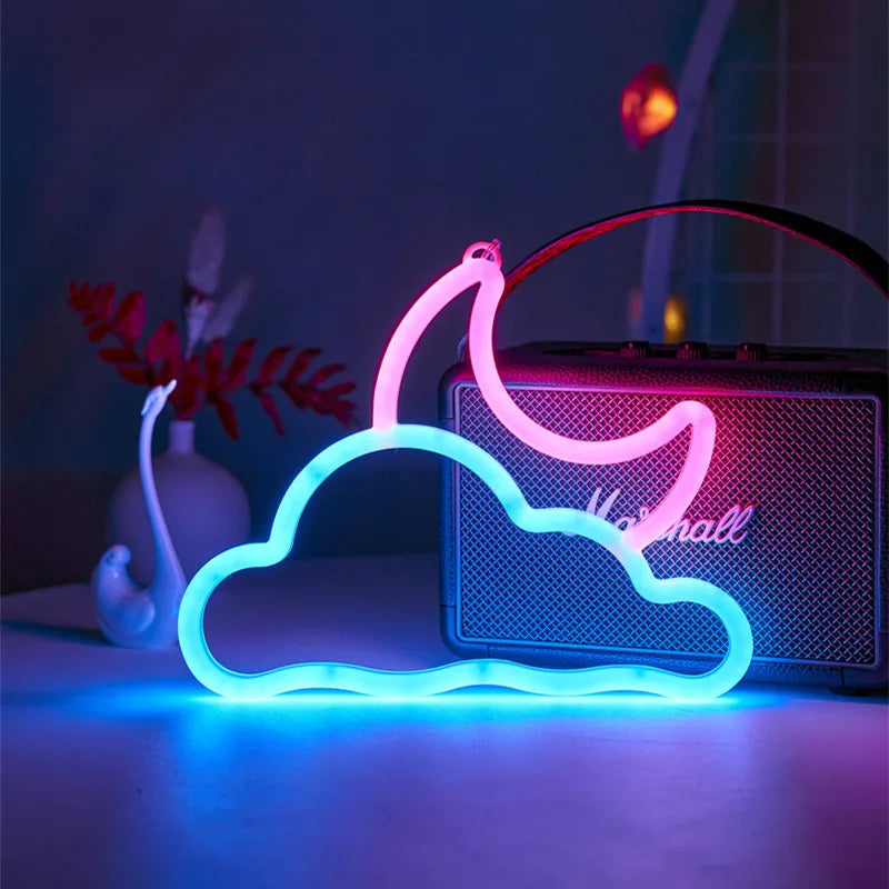 Noctua Glow™ Moon & Cloud Neon Light – Dreamy Blue & Pink Glow for Calm & Cozy Spaces